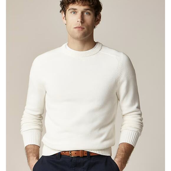 J.Crew 2.20S Compact Heritage Cotton Crewneck Sweater Mens M Cream BI841 Saddle - Picture 1 of 10